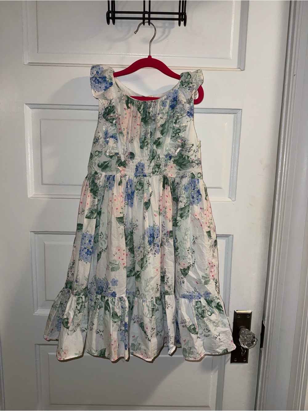 Janie and Jack White Floral Ruffle Dress with Blue & Green Print